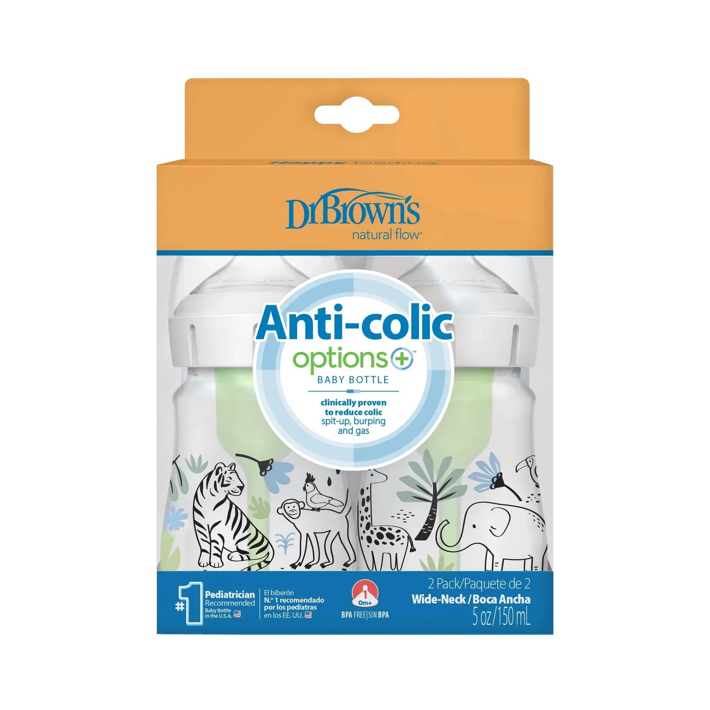 DR. BROWN'S WIDE NECK ANTI-COLIC OPTIONS  BOTTLE - 2-PACK 5OZ/150ML - baby enRoute