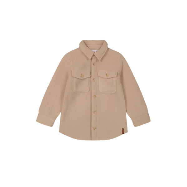 Deux Par Deux Sherpa Overshirt With Pocket Sesame beige baby shirt, button-front with twin chest pockets