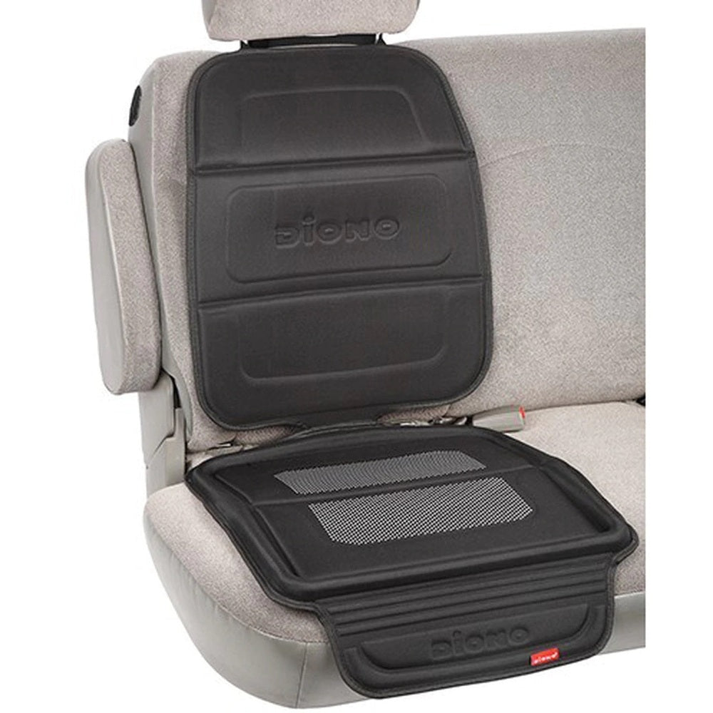 Diono car seat protector full seat guard in black with back panel and mesh-front storage pocket
