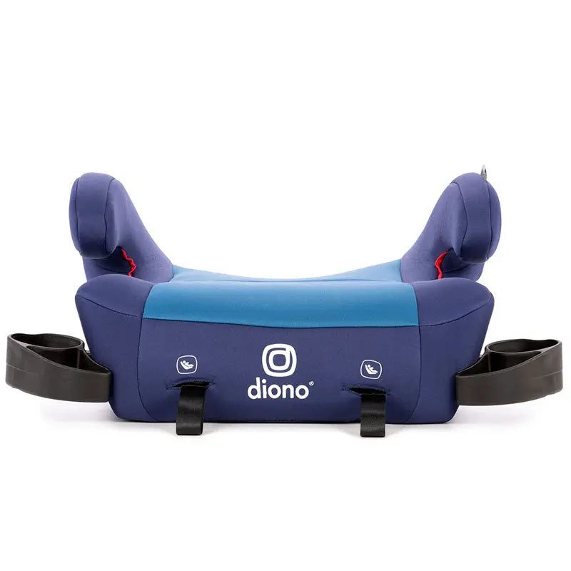 Diono Solana 2 booster seat in blue and purple with built-in LATCH anchors and side cup holders.