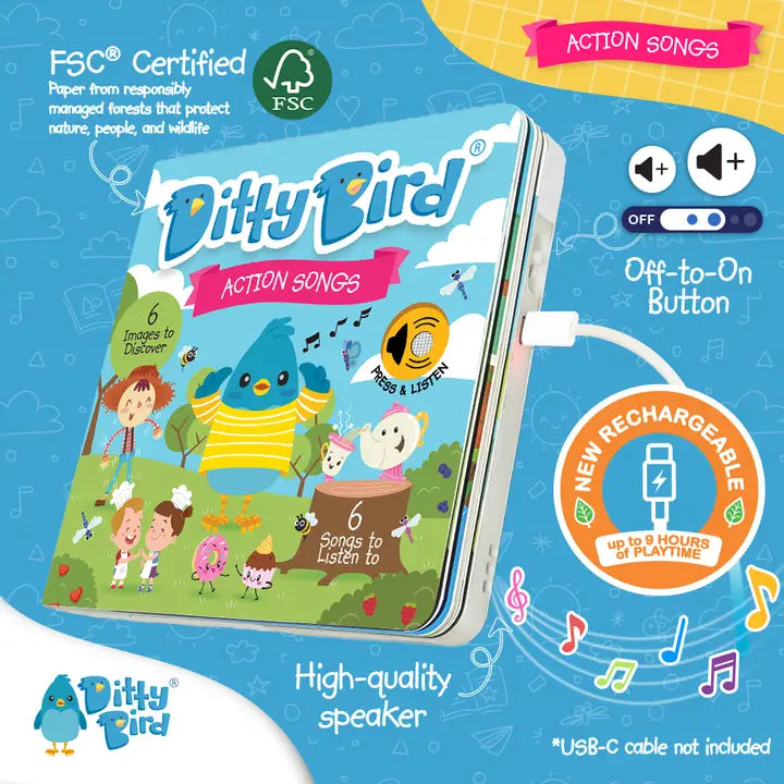 Ditty Bird Sound Book Action Songs USB-C Rechargeable