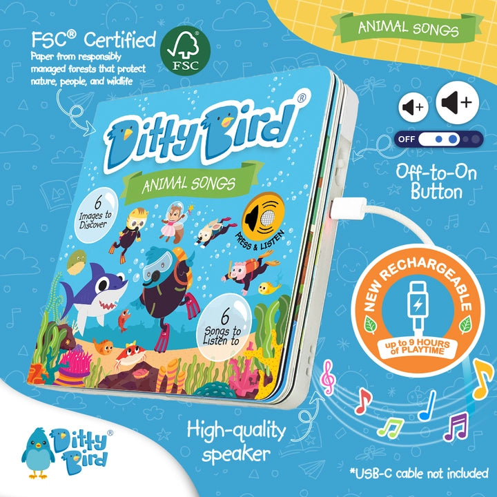 Ditty Bird Sound Book Animal Songs USB-C Rechargeable