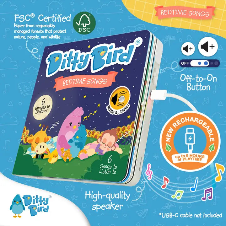 Ditty Bird Sound Book Bedtime Songs USB-C Rechargeable