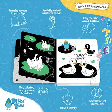 Ditty Bird Sound Book Black and White Animals USB-C Rechargeable