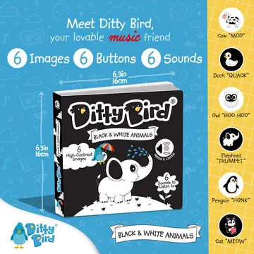 Ditty Bird Sound Book Black and White Animals USB-C Rechargeable