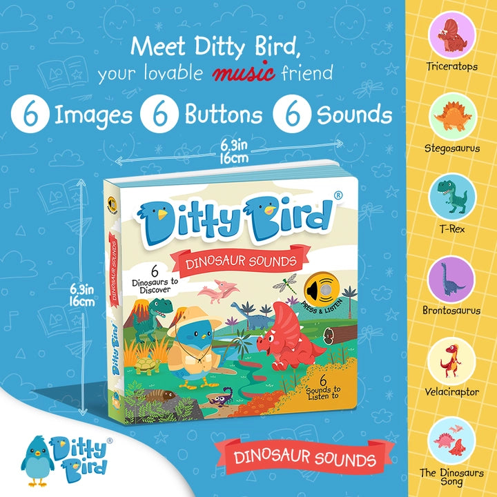 Ditty Bird Sound Book Dinosaur Sounds USB-C Rechargeable