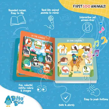Ditty Bird Sound Book First 100 Animals USB-C Rechargeable