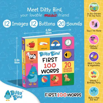 Ditty Bird Sound Book First 100 Words USB-C Rechargeable