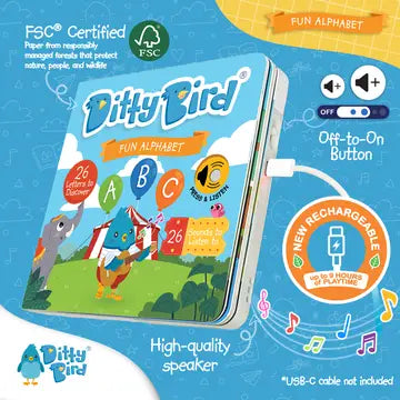 Ditty Bird Sound Book Fun Alphabet USB-C Rechargeable