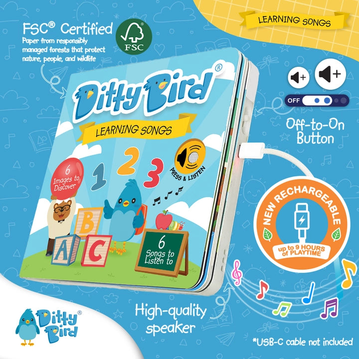 Ditty Bird Sound Book Learning Songs USB-C Rechargeable