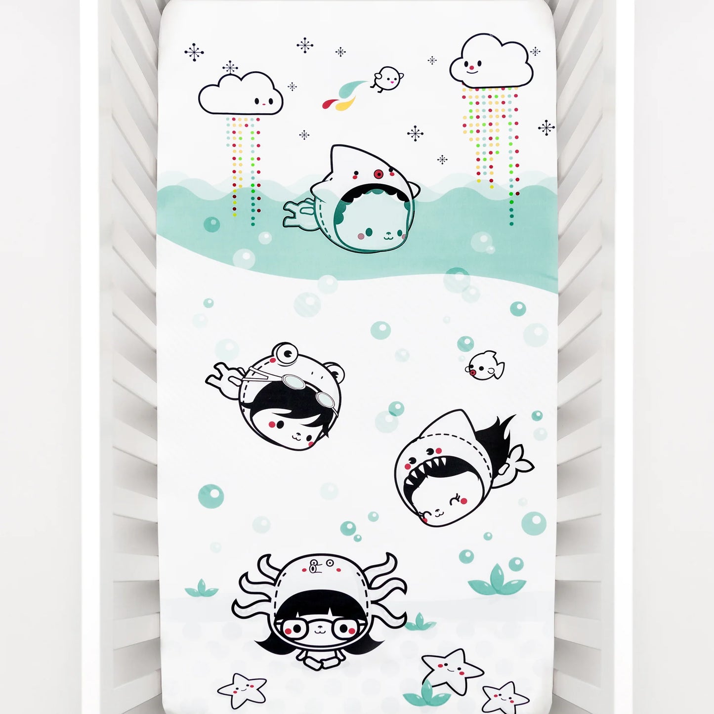 ROOKIE HUMANS ORGANIC COTTON SATEEN CRIB SHEET DIVE IN - baby enRoute
