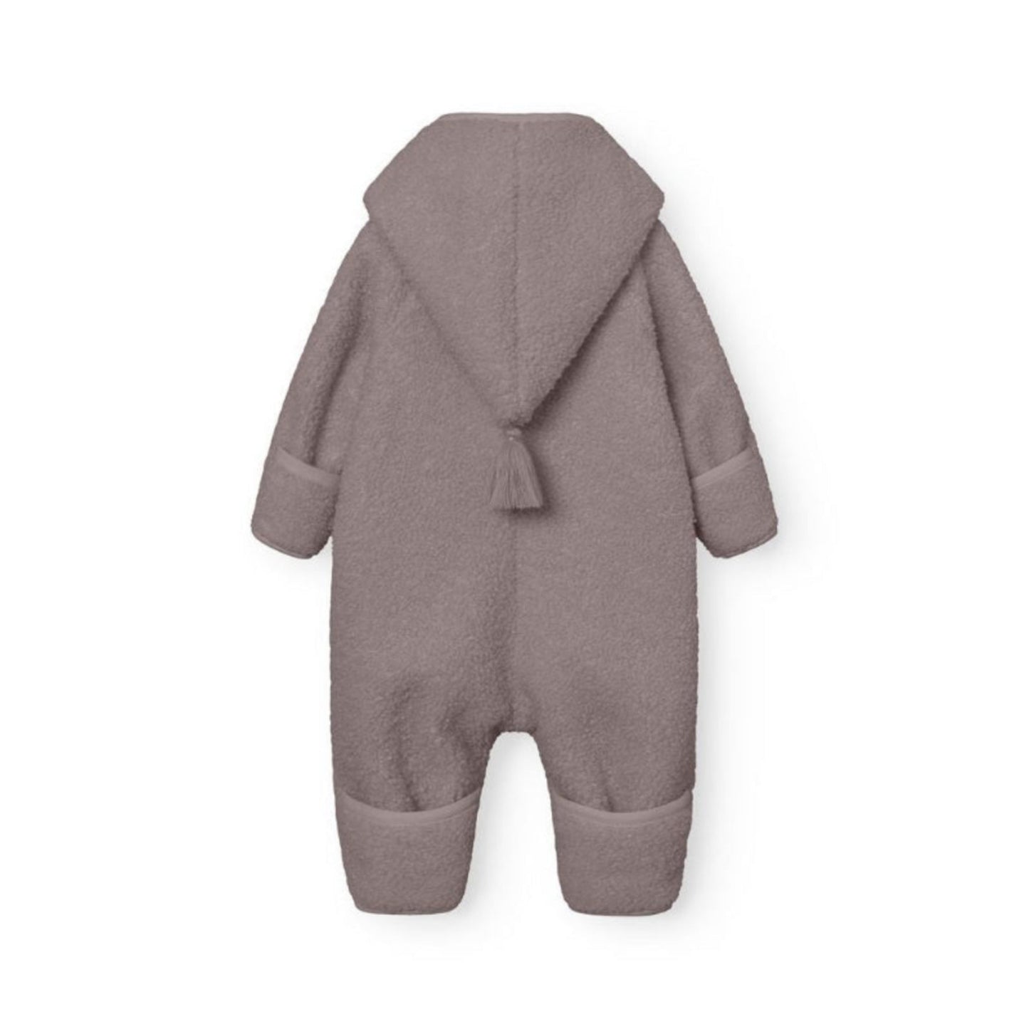 MINI A TURE Matadel teddyfleece jumpsuit for babies in zinc purple with hood and tassel