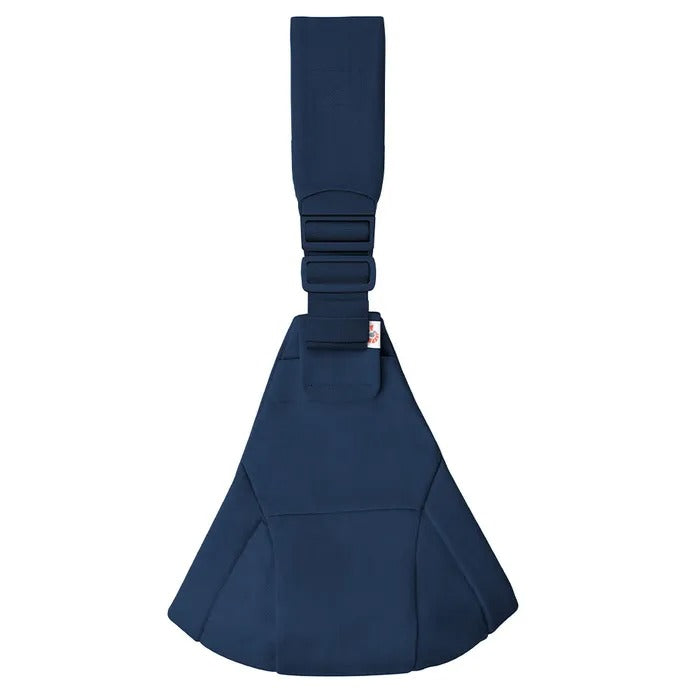 Ergobaby Upsie Sling Carrier in navy blue with a padded shoulder strap ready to cradle baby.