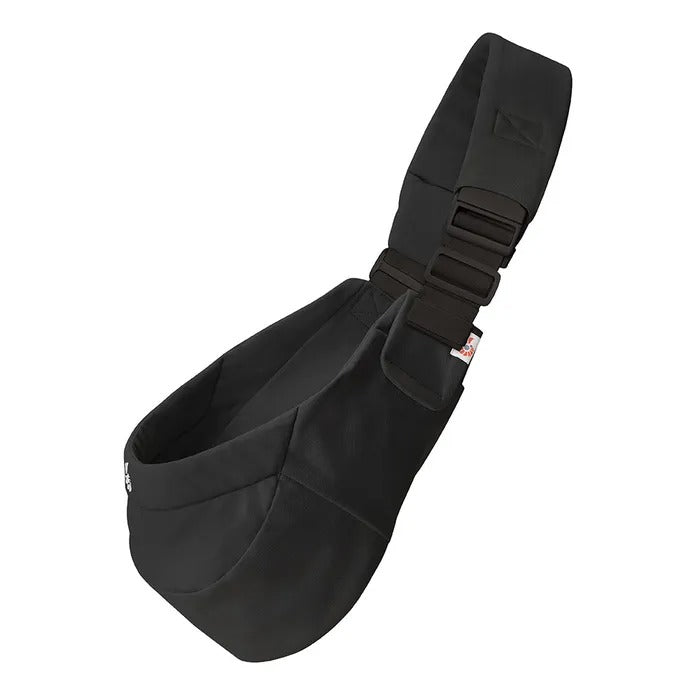 Ergobaby Upsie Sling Carrier in black featuring an adjustable buckled strap for secure baby carrying.