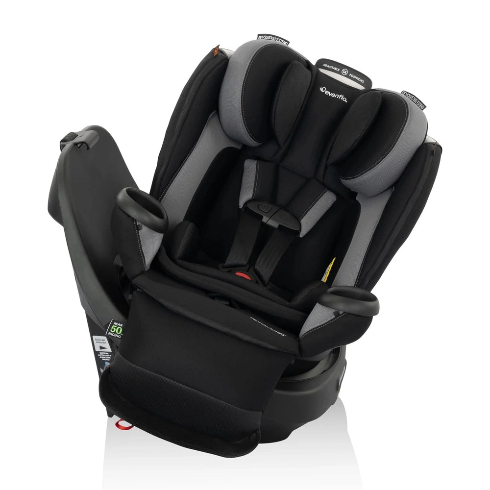 Evenflo Revolve360 Extend rotational all-in-one convertible car seat in Revere Gray with Quick Clean Cover