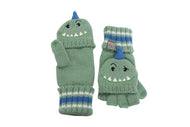 Flapjackkids Knitted Fingerless Gloves W/Flap Dinosaur