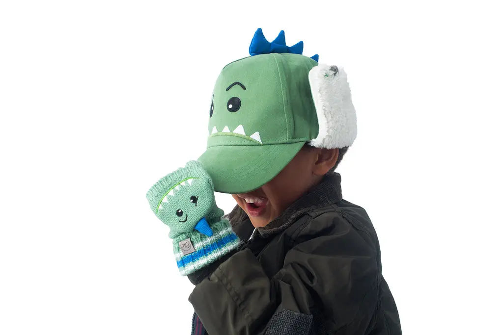 Flapjackkids Knitted Fingerless Gloves W/Flap Dinosaur