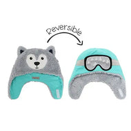 Flapjackkids Reversible Kids Sherpa Hat Wolf & Ski Goggles