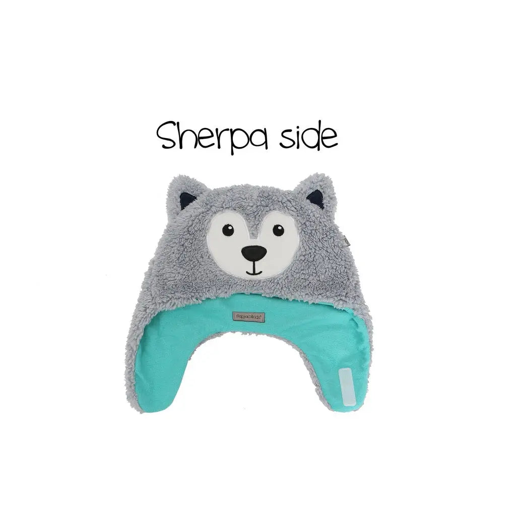 Flapjackkids Reversible Kids Sherpa Hat Wolf & Ski Goggles