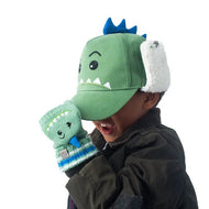 Flapjackkids Knitted Fingerless Gloves W/Flap Dinosaur