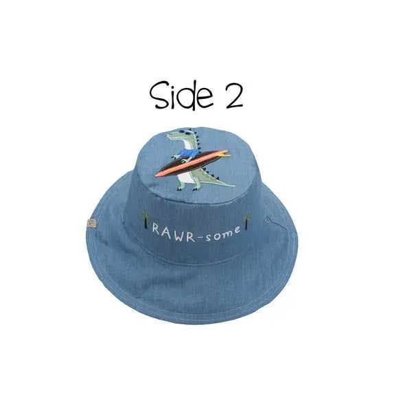 Flapjackkids Reversible Kids Sun Hat Dinosaur & Surfer Dino