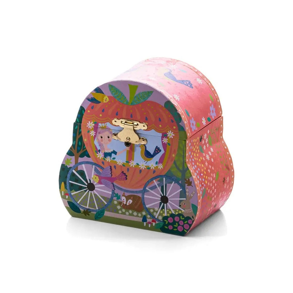 Floss And Rock Carriage Jewelry Box Fairy Tale, pink floral carriage with gold latch securing treasure inside.