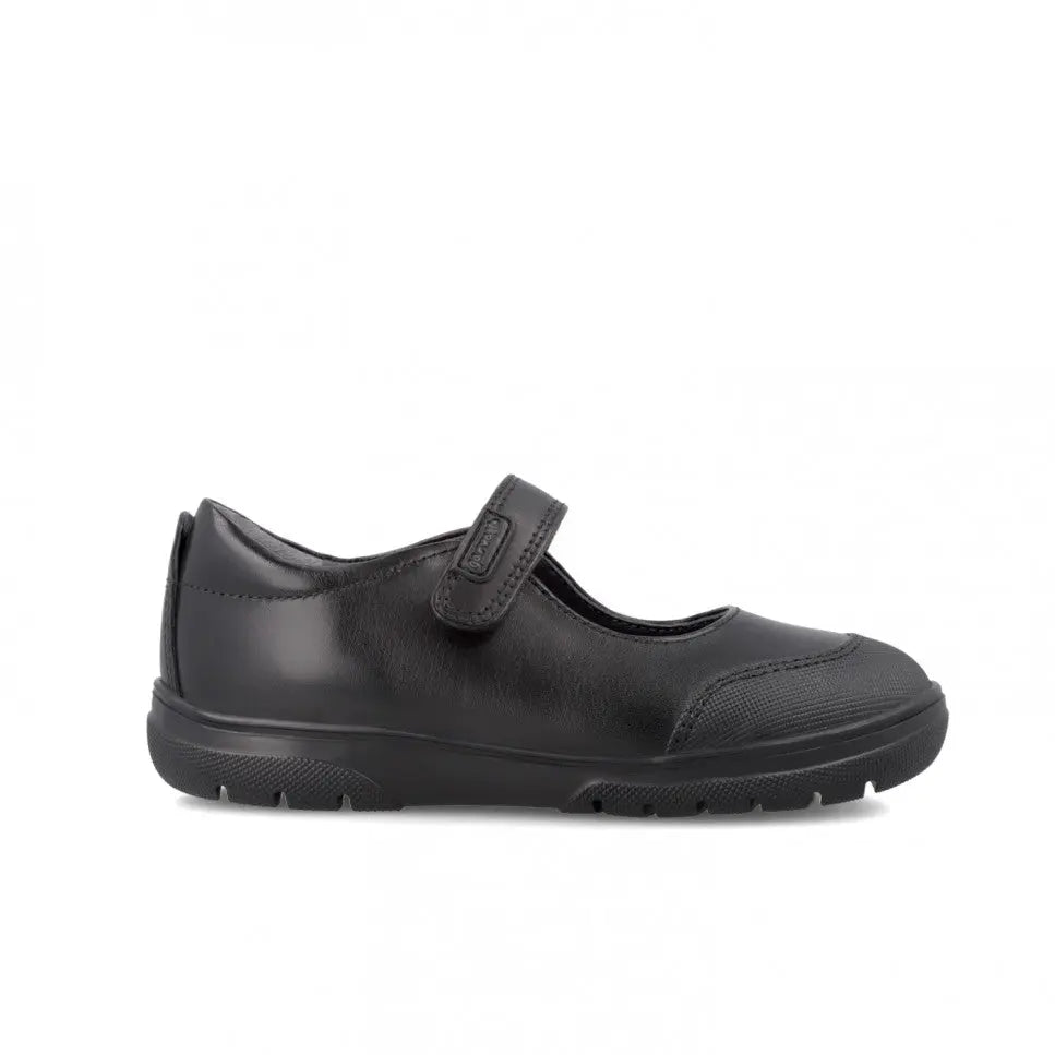 Garvalin Napa black leather school shoe with Velcro strap