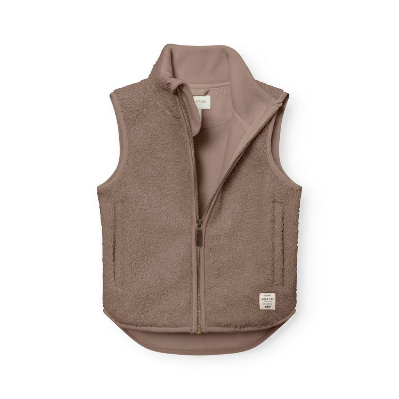 Mini A Ture Matbattal teddy fleece vest in grey-brown for babies, zip-front, warm outerwear