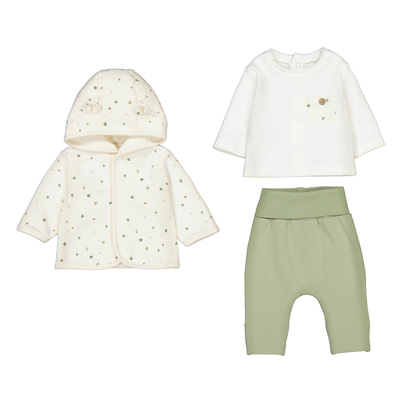 Mayoral 3 piece tracksuit sage; cream dotted jacket and sage pants