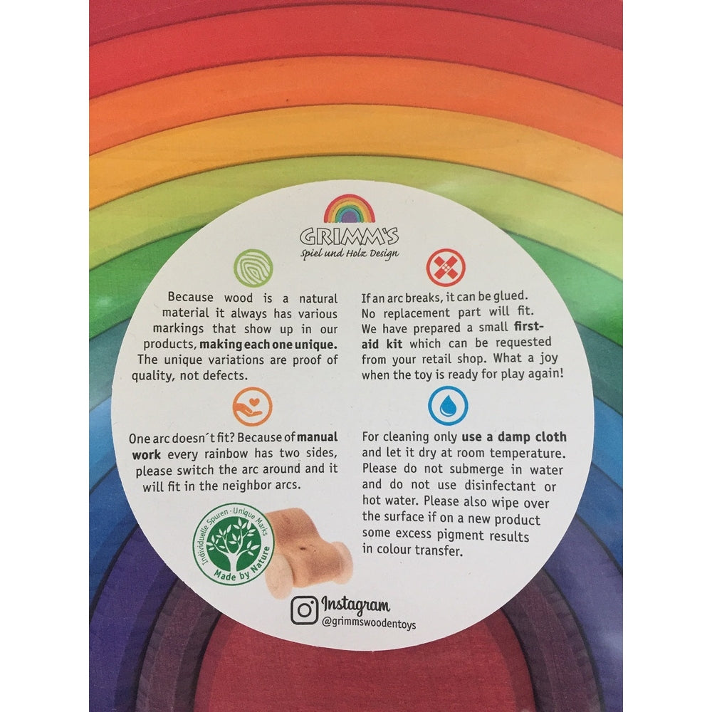 Grimm's Building Rainbow Large 12pc wooden arc set in rainbow colors by Grimm's