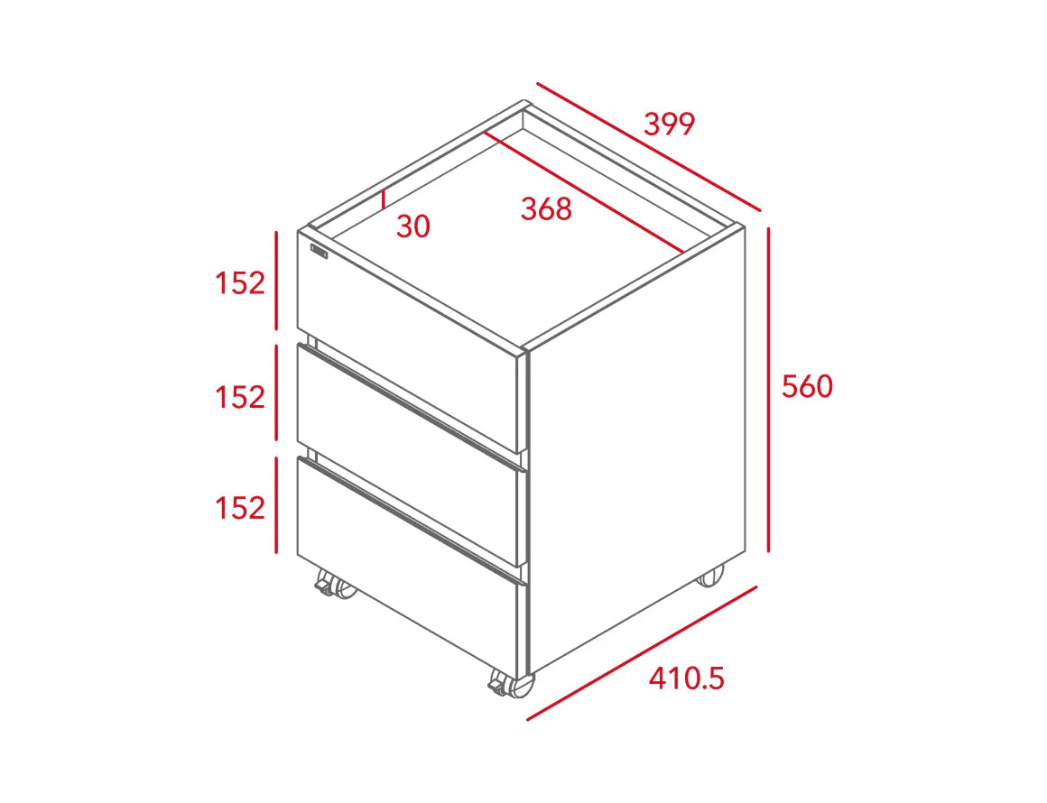 Iloom Roy Mono desk drawer unit with three drawers on casters