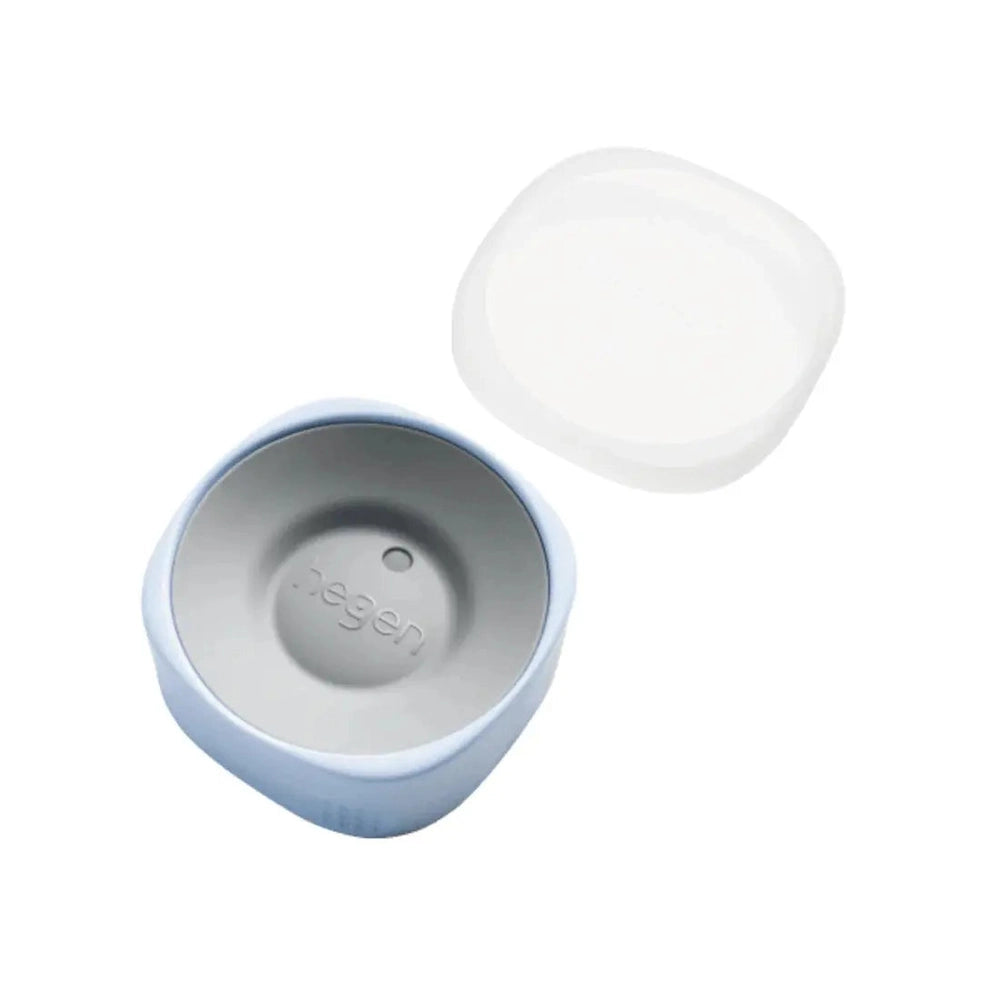 Hegen PCTO All-Rounder Crown 12M+ blue silicone feeding cup shown with a detachable white lid