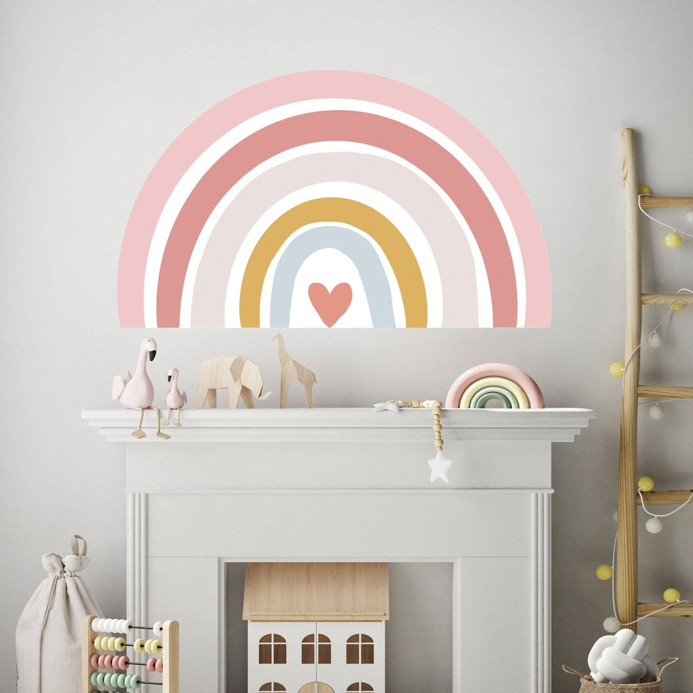 Nursery wall art sticker Hello Beautiful Designs pink rainbow with pastel arches and heart accent