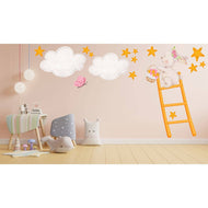 Hello Beautiful Designs Bunny Climbing On Ladder Collecting Stars With Pink Butterfly Reusable Nursery Wall Stickers