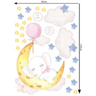 Hello Beautiful Designs Cute Elephant Asleep On Big Moon Reusable Nursery Wall Stickers