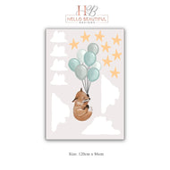 Hello Beautiful Designs Fox And Blue Balloons With Clouds Nursery Wall Stickers