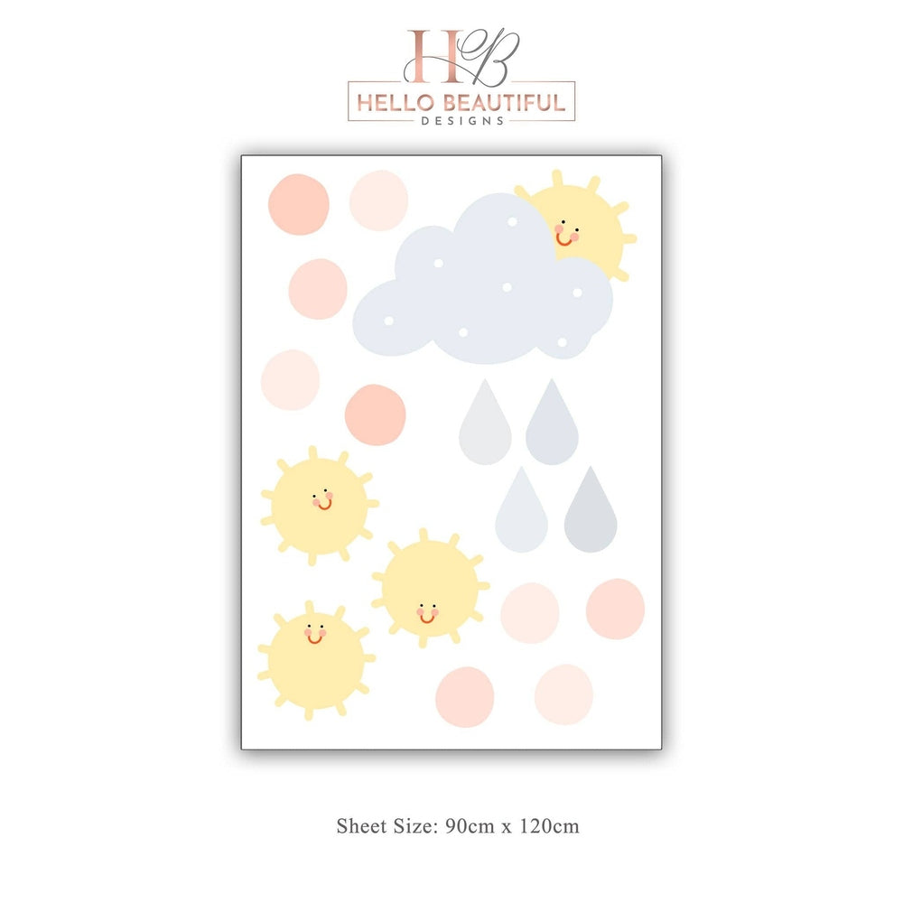Hello Beautiful Designs Sun And Rain Clouds Nursery Wall Stickers Nursery Wall Decals