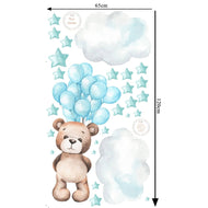 Hello Beautiful Designs Teddy Bear Floating With Balloons, Clouds And Stars, Reusable Nursery Wall Sticker Set