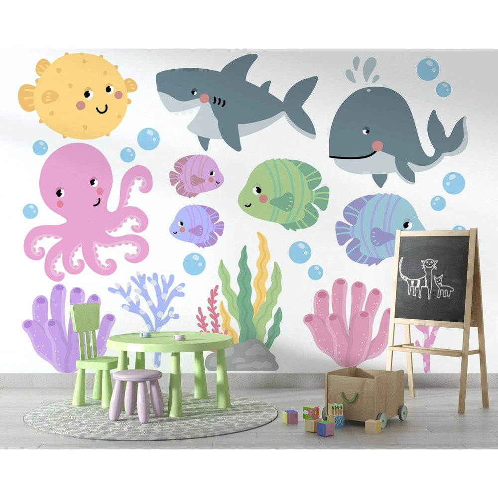 Hello Beautiful Ocean Creatures Nursery Wall Stickers Under The Sea Reusable Nursery Wall Stickers