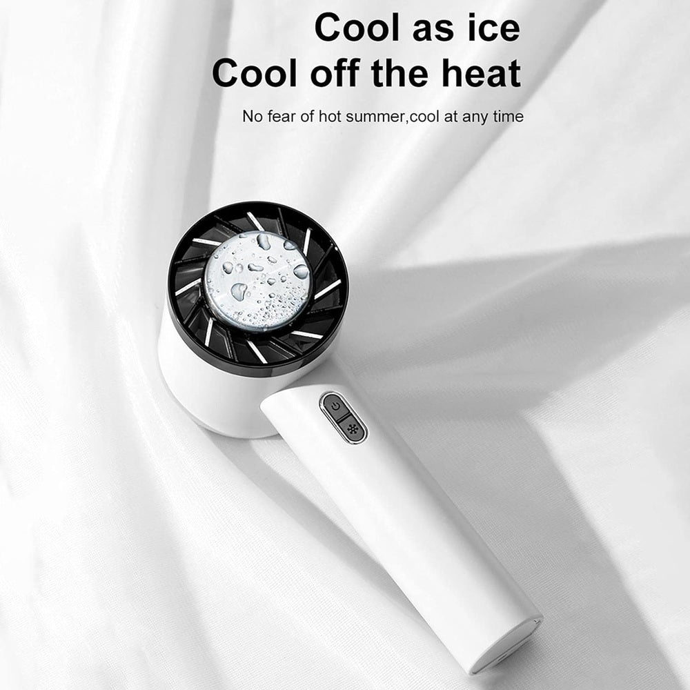 I2 handheld 3-speed lithium fan with cooling plate in white