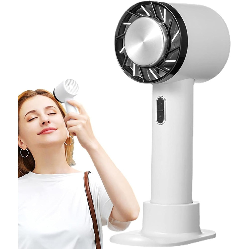 I2 handheld fan with cooling plate, white, 3-speed lithium powered