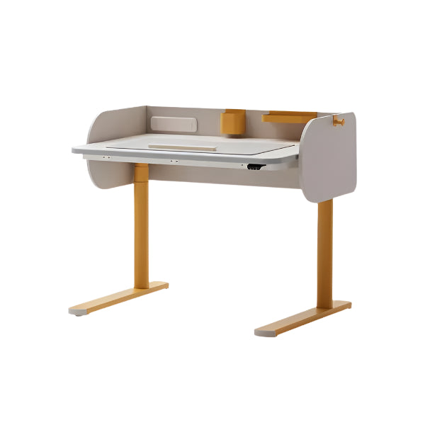 Iloom Jerome motion desk with beige sides and natural wood legs
