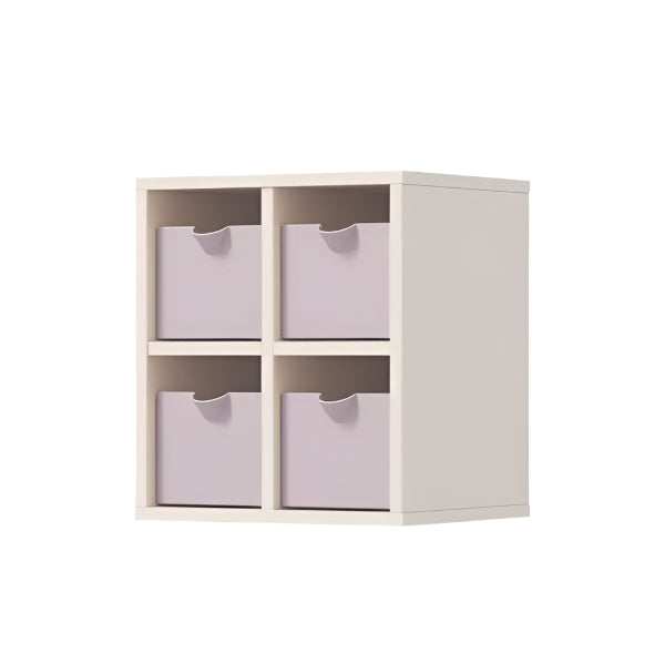 Iloom Linki Plus mini drawer unit, white frame with 4 lavender fabric drawers