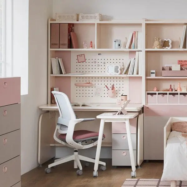 Iloom Linki Plus smart desk set, pink with white chair
