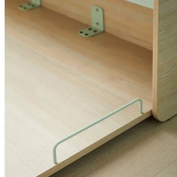 Iloom Cabin 2 Story Sliding Bed 1000W in light wood with a U-shaped metal guard rail.