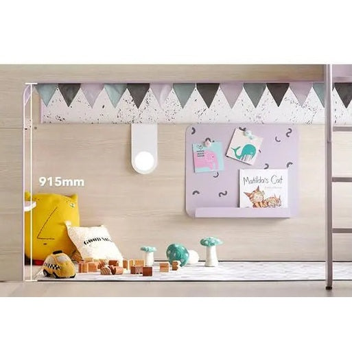 ILOOM Cabin Bunk Bed (Ladder Type) in natural wood with cozy play area underneath.