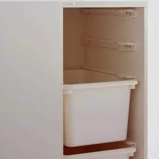 Iloom Eddi Kids Wardrobe (Storage Type) 1150W in white with built-in shelves and a white storage bin on the lower shelf.
