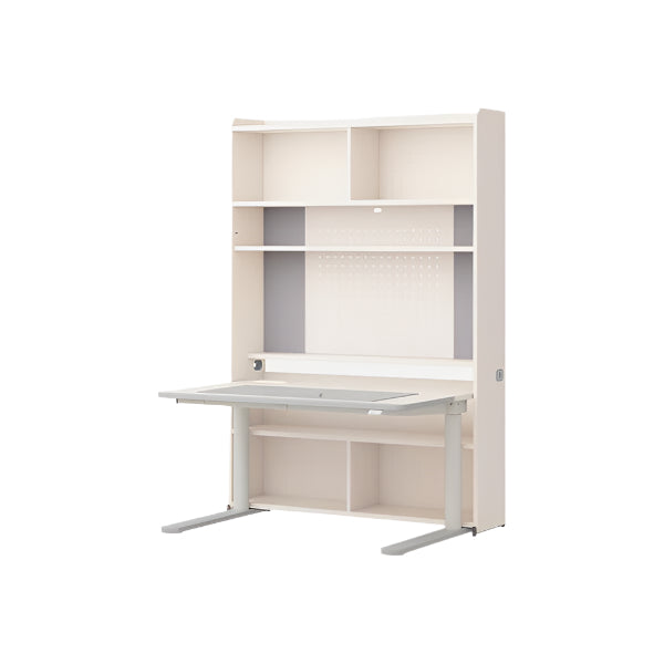 Iloom Linki Plus Motion Desk 1200W, white finish with integrated shelving