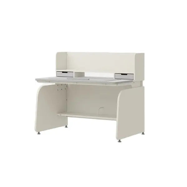 ILOOM Linki Plus Smart Desk+ 1200W white desk with back shelf, dual drawers, desk pad.