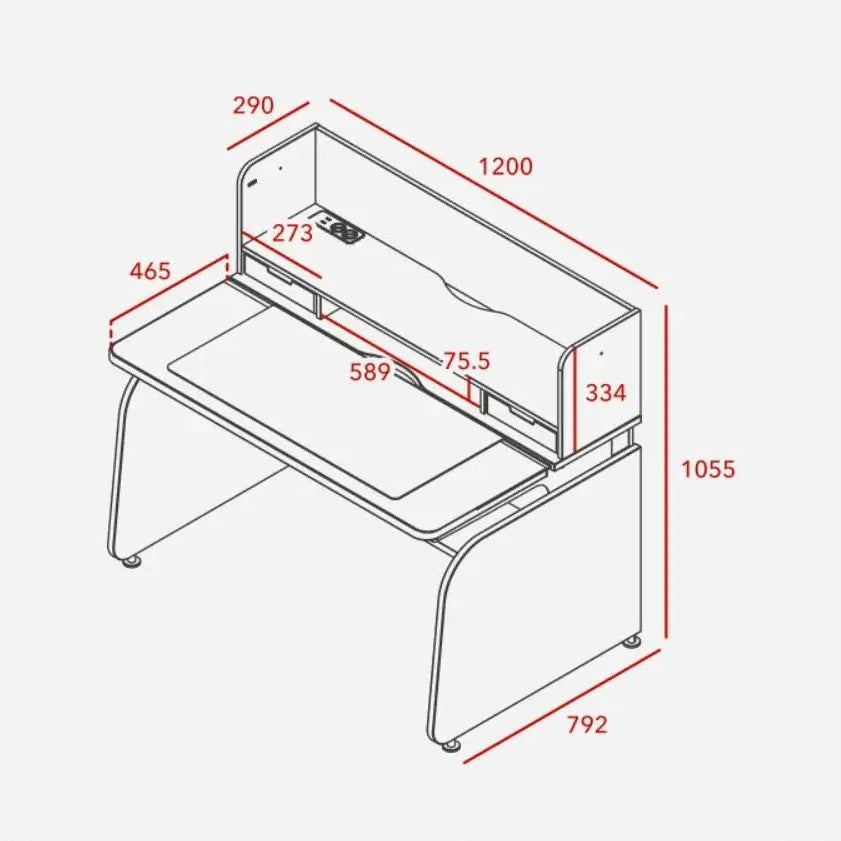 ILOOM Linki Plus Smart Desk+ 1200W with back panel and desk pad, featuring multi-shelf storage.
